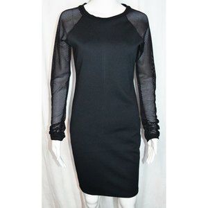 Rhapsodielle Mesh Long Sleeve Knee Length Dress Dot Print Goth Black Size M